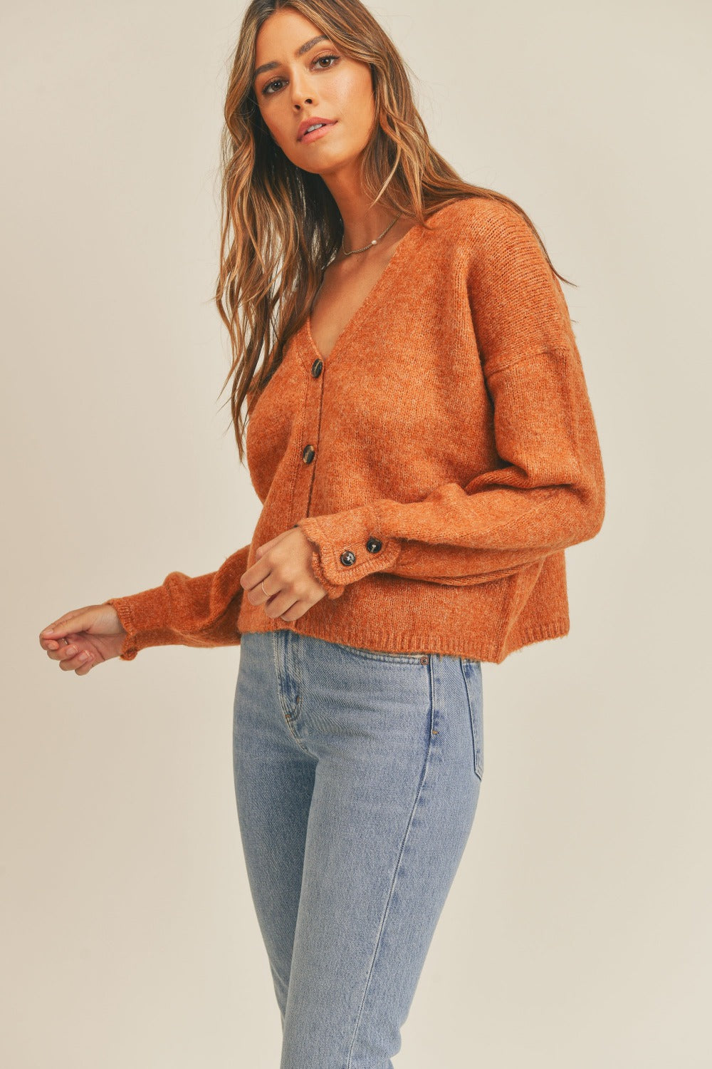 Mable All Buttoned Up Sweater Cardigan in Rust