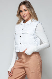 Snobbish Snap Down Quilted Crop Vest in White