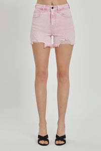 Risen Acid Pink Distressed Denim Shorts