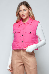 Snobbish Snap Down Quilted Crop Vest in Hot Pink