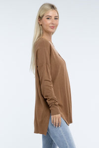 Zenana Hi-Low Hem Front Seam Sweater