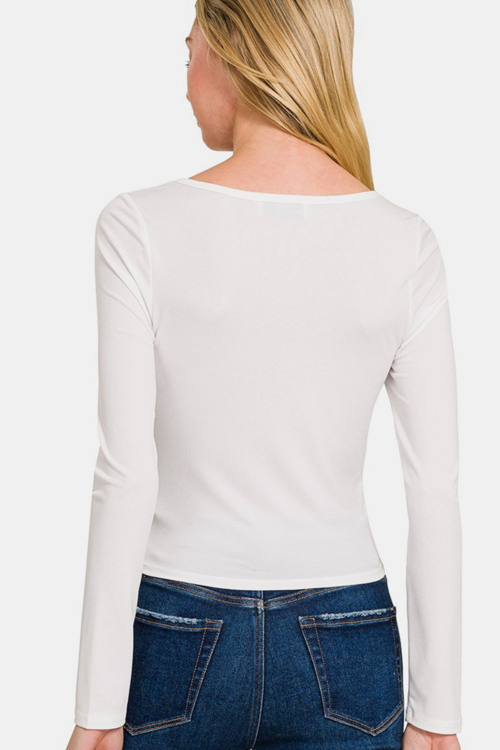 Zenana Square Neck Long Sleeve Tee in White