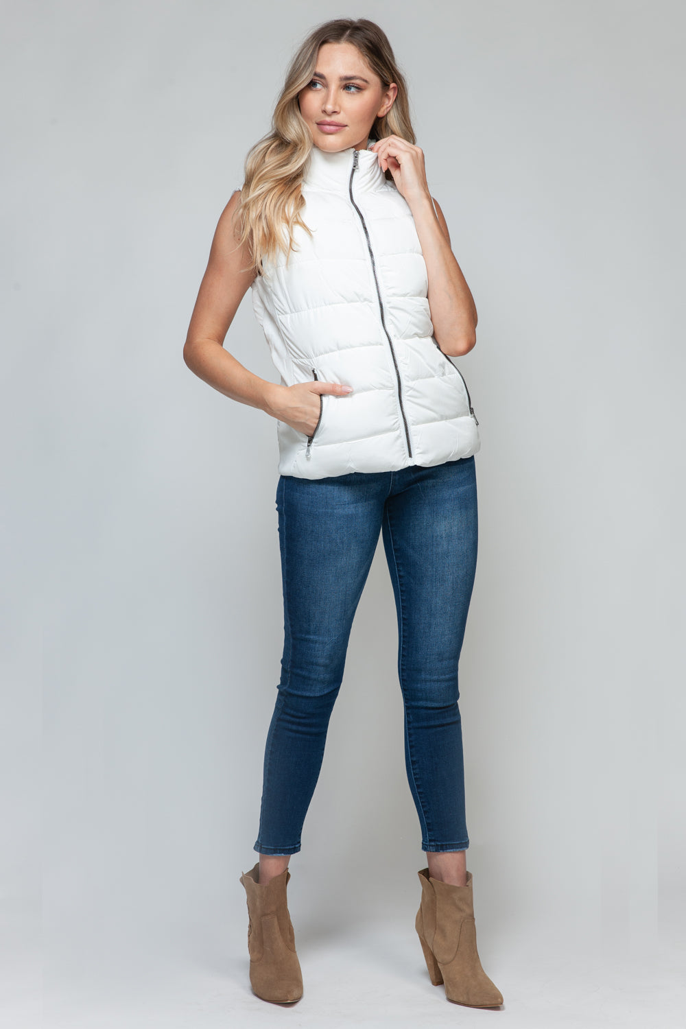 Snobbish Zip Up Turtleneck Vest in White