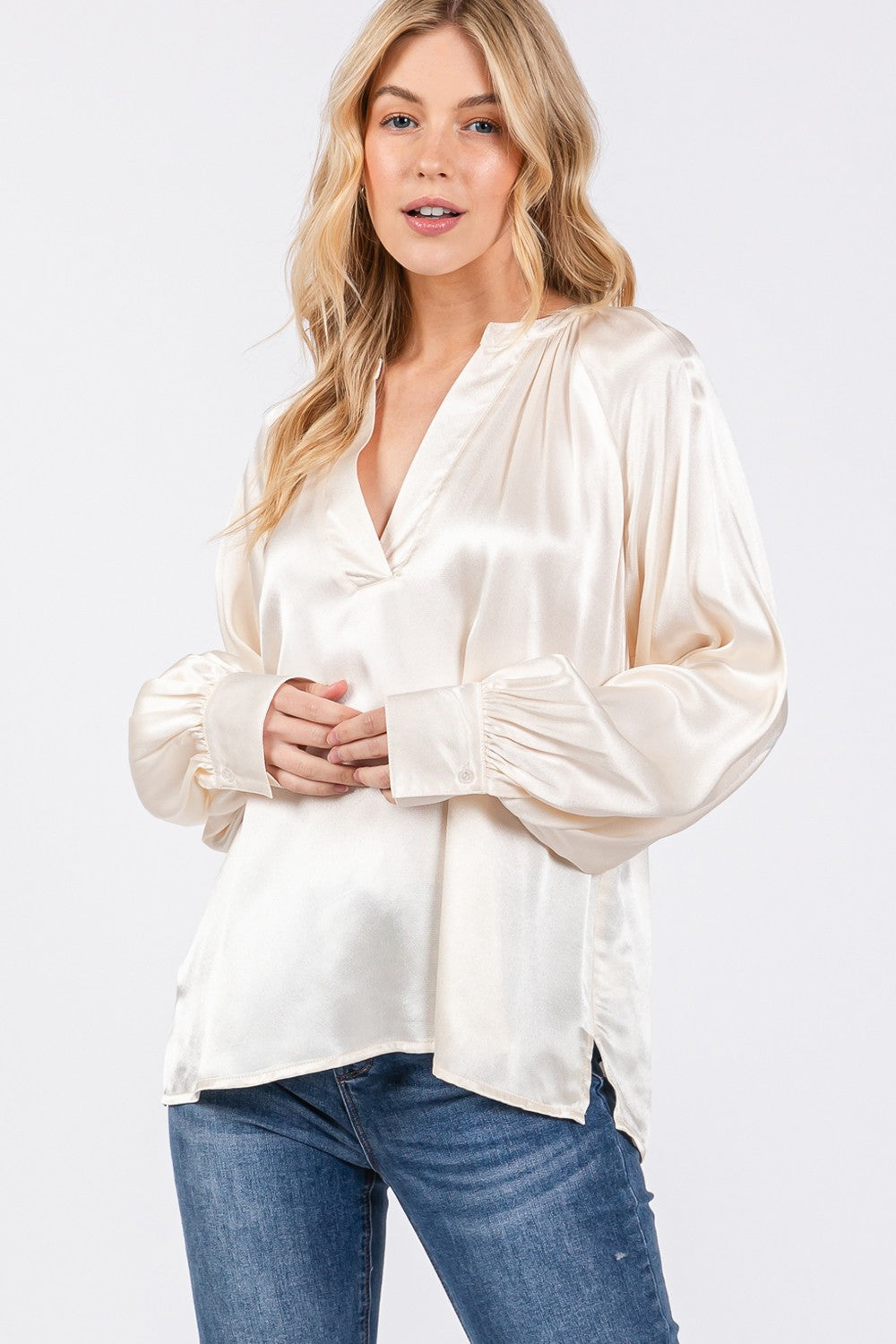 Sage & Fig Satin Blouse in Ivory