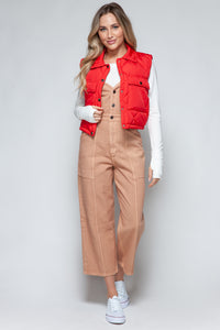 Snobbish Snap Down Quilted Crop Vest in Red