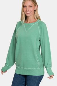 Zenana Long Sleeve Sweatshirt - Green