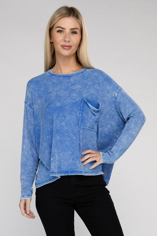 Zenana Washed Ribbed Dolman Top