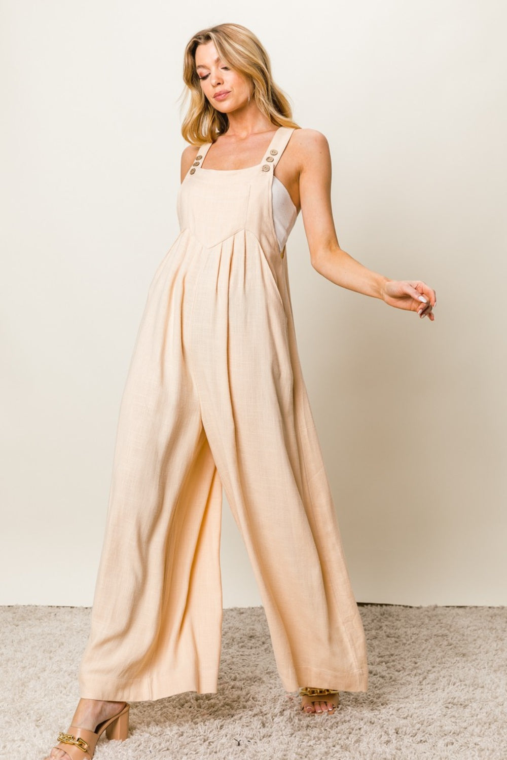 BiBi Oatmeal Wide Leg Jumpsuit