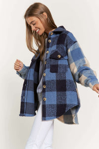 D & D Mixed Blue Plaid Shacket