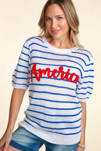 Haptics America Embroidered Striped Top