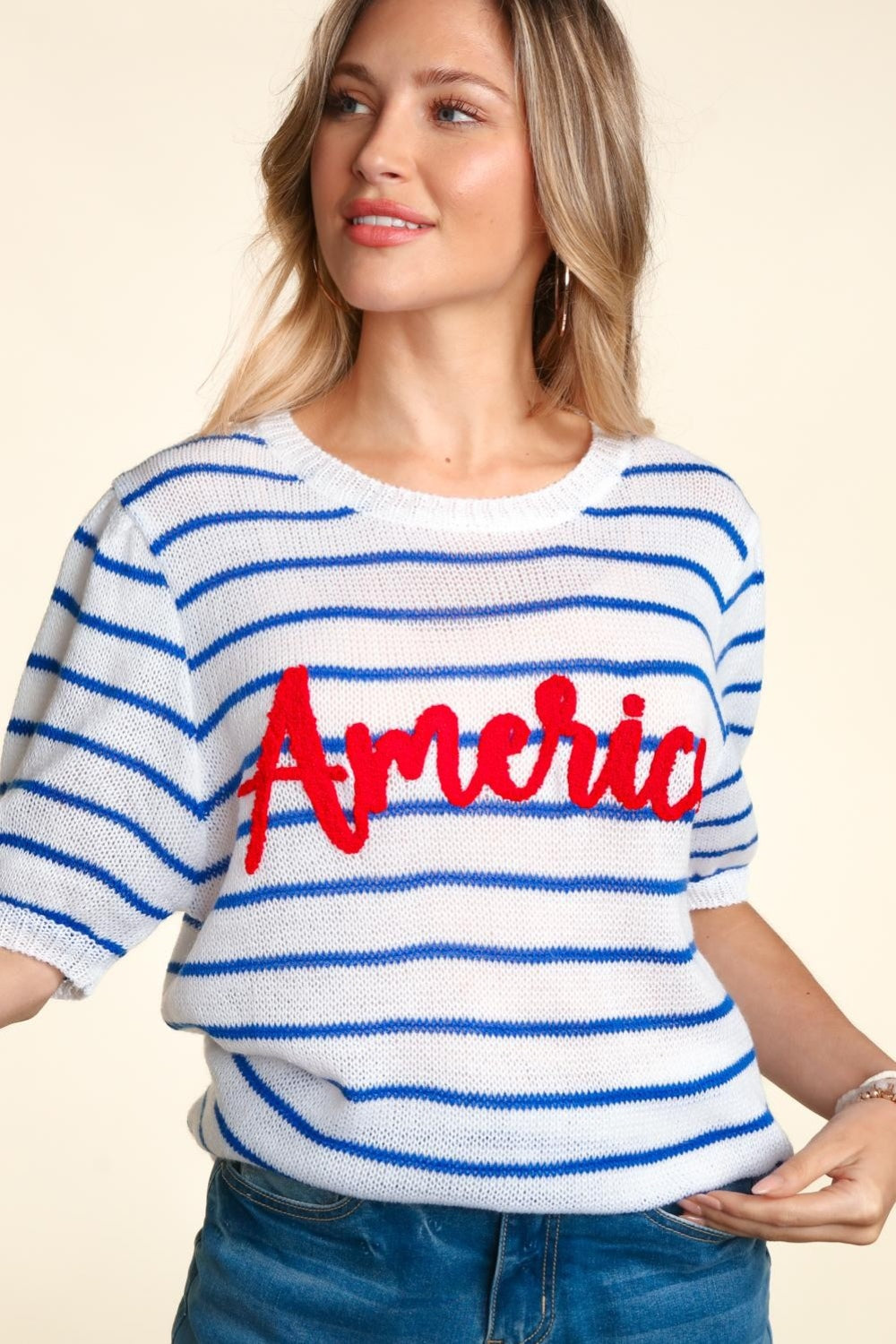 Haptics America Embroidered Striped Top