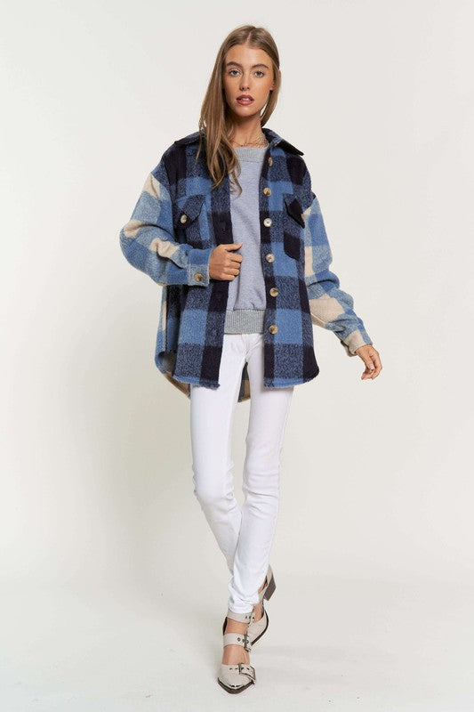 D & D Mixed Blue Plaid Shacket