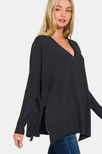 Zenana High-Low Sweater in Black