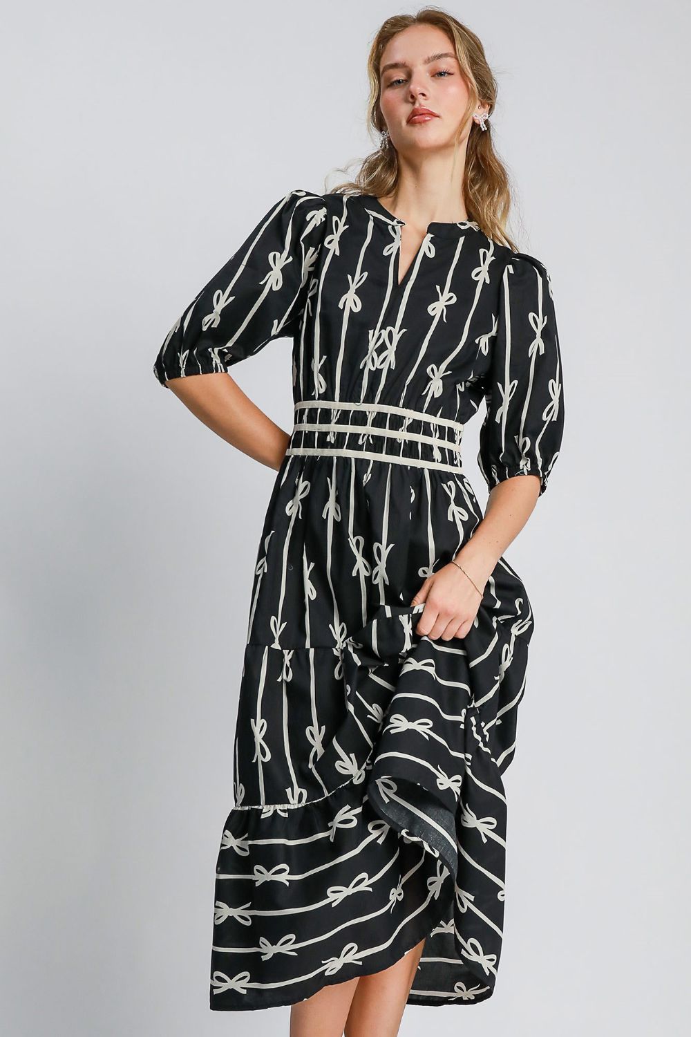 Umgee Bow Print Midi Dress