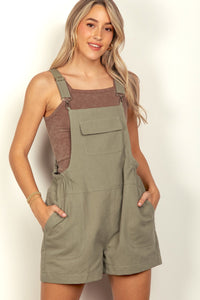 Very J Olive Suspender Overalls