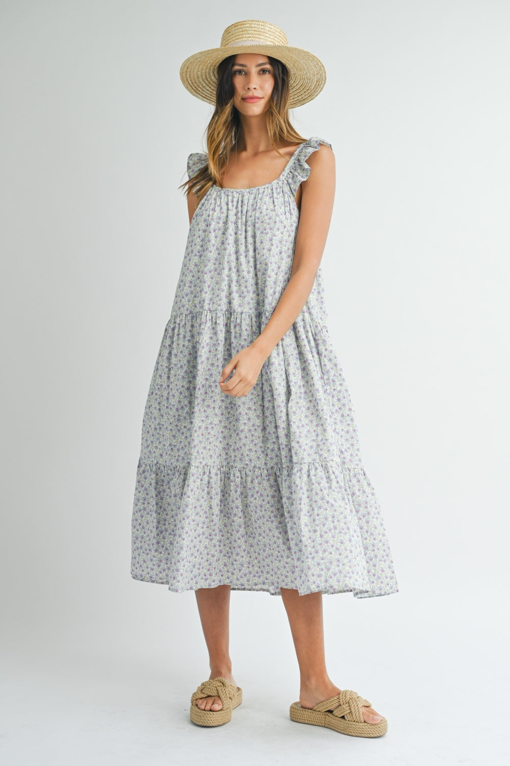 Mable Floral Tiered Midi Dress