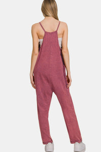 Zenana Washed Overalls in Burgundy