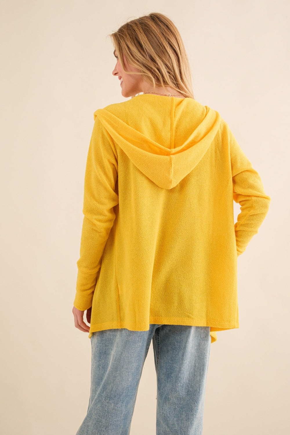 And The Why Thermal Hooded Cardigan in Vivid Yellow