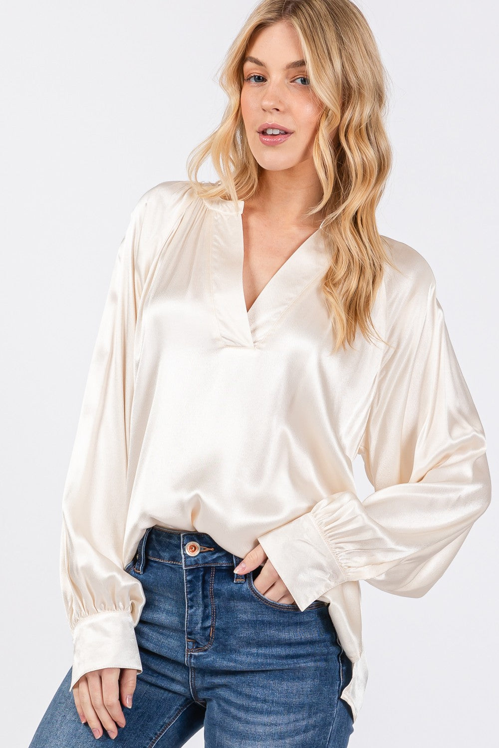 Sage & Fig Satin Blouse in Ivory
