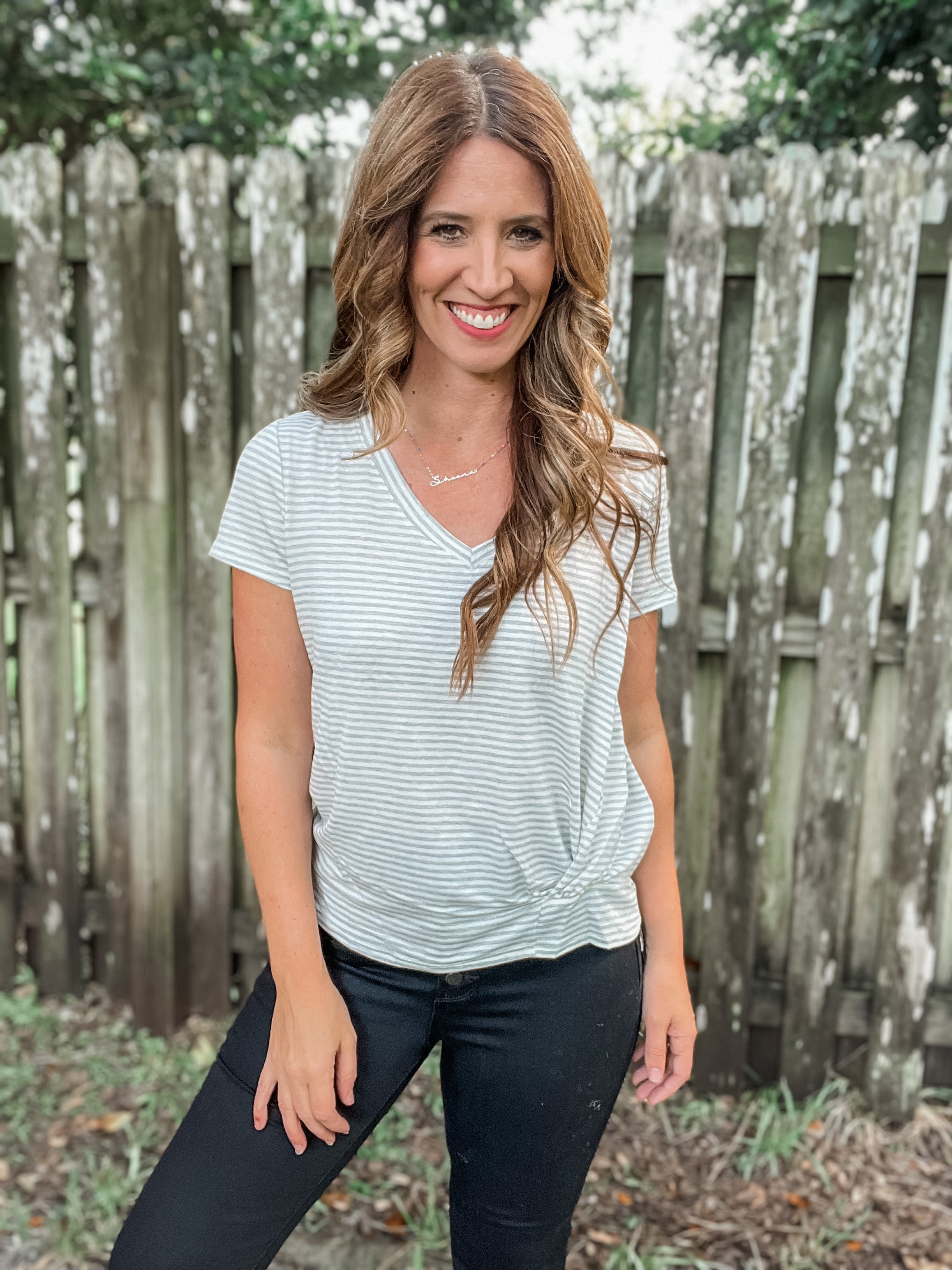 Gray Striped Knot Top