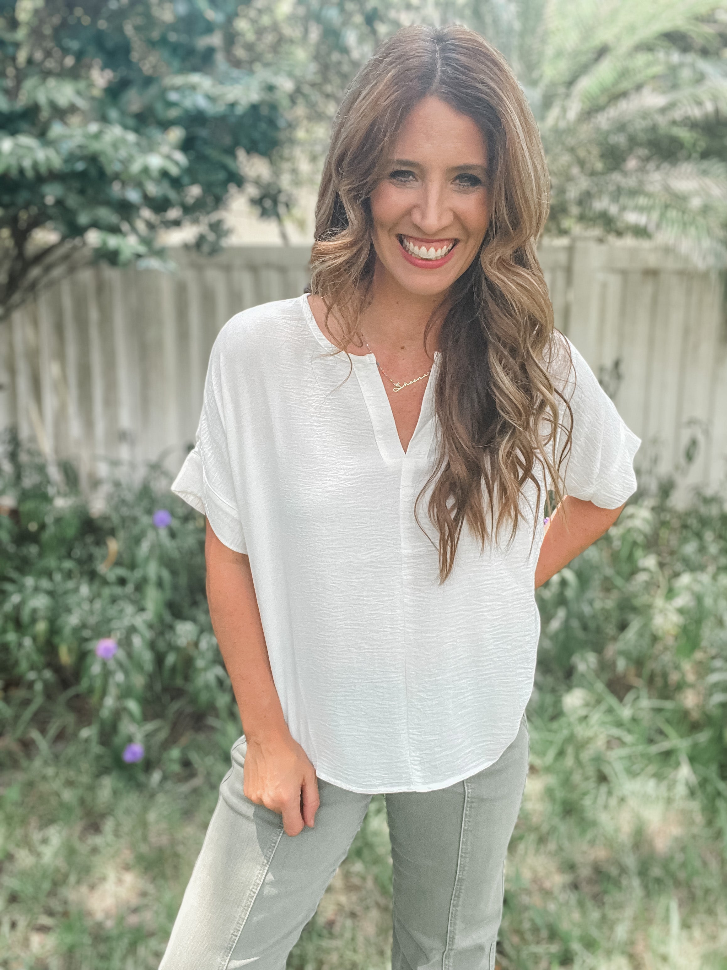 White V-neck Blouse