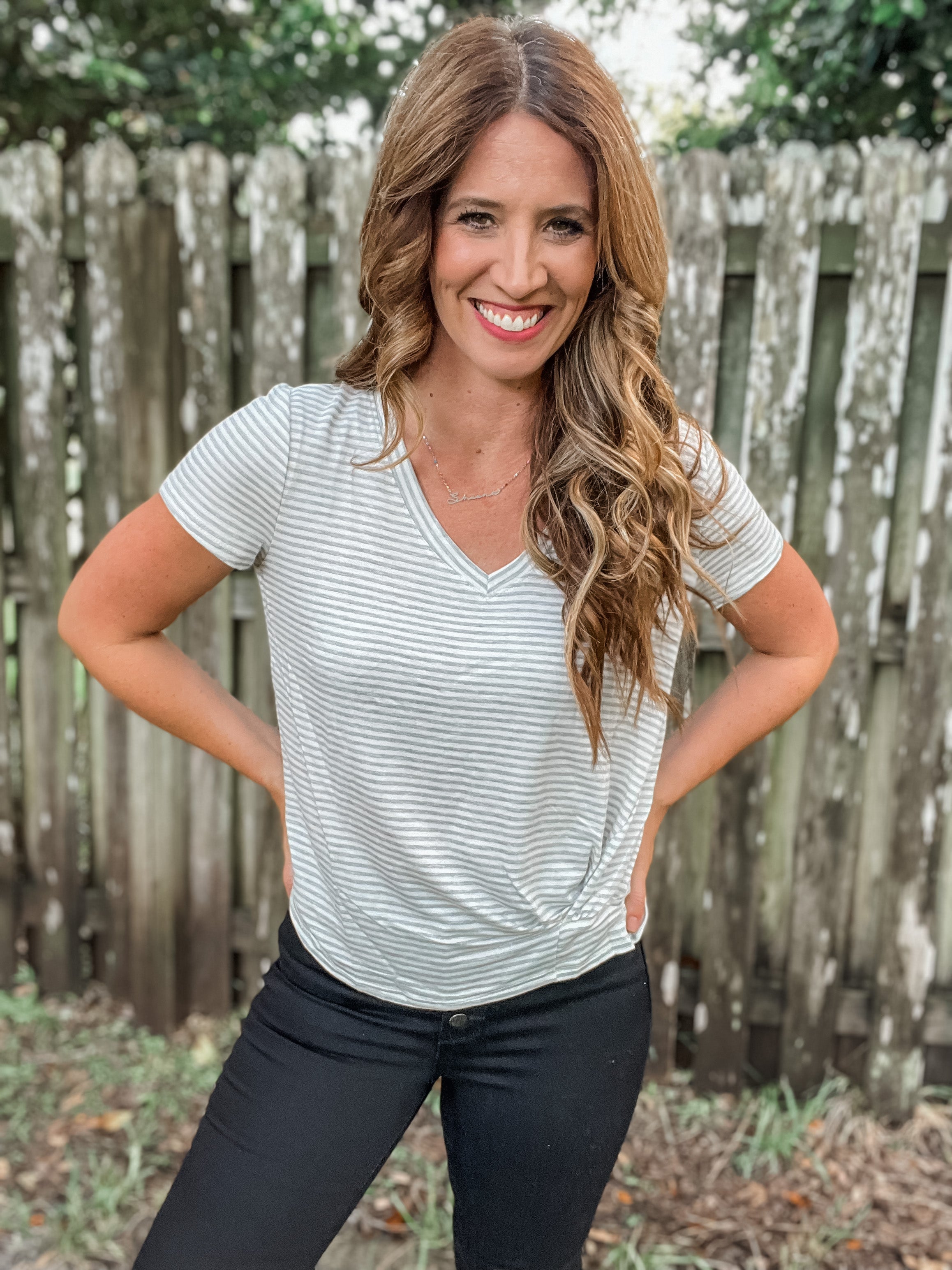 Gray Striped Knot Top