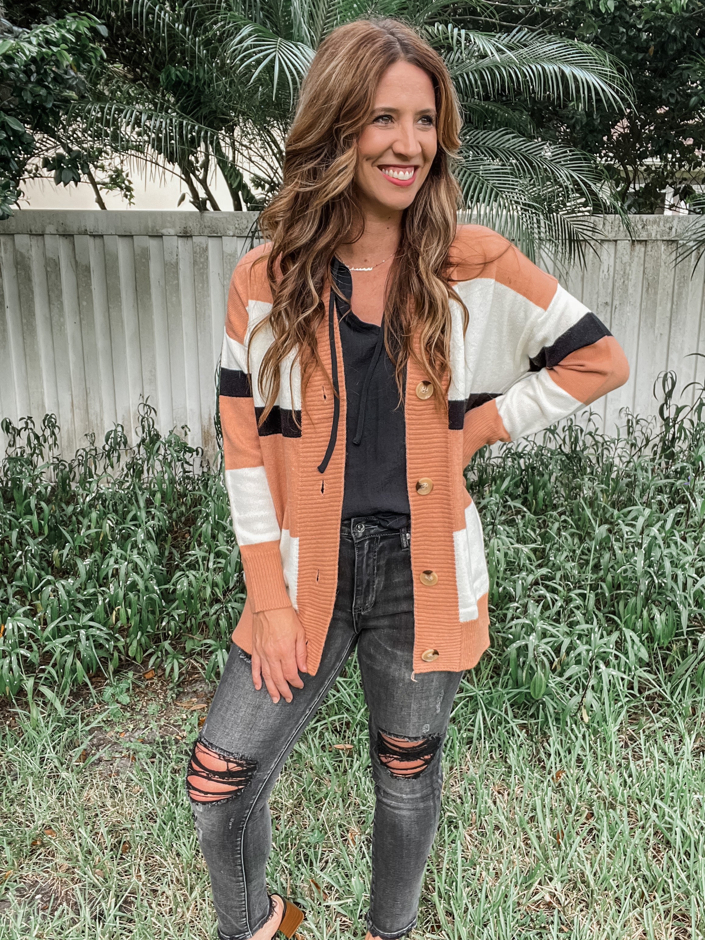 Black & Rust Striped Cardigan