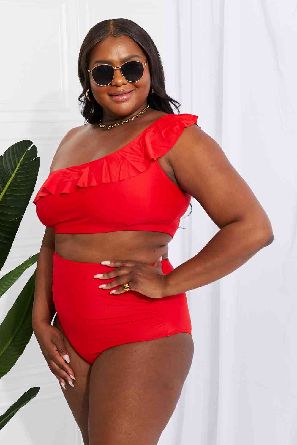 Seaside Romance Red One-Shoulder Bikini