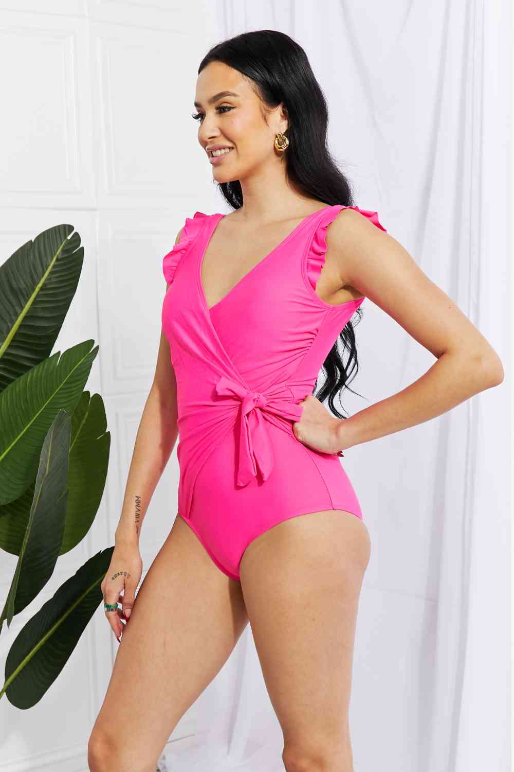 Float On Pink Faux Wrap One-Piece