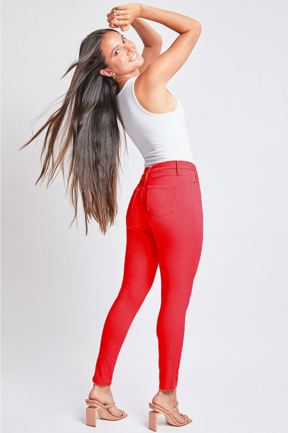 YMI Hyperstretch Mid-Rise Skinny Jean in Ruby Red