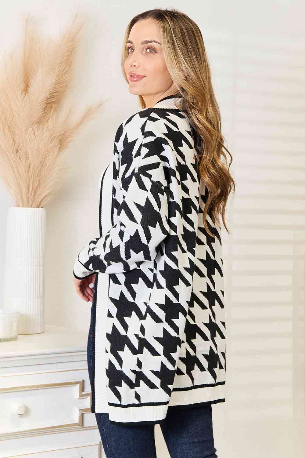 Black & White Houndstooth Longline Cardigan