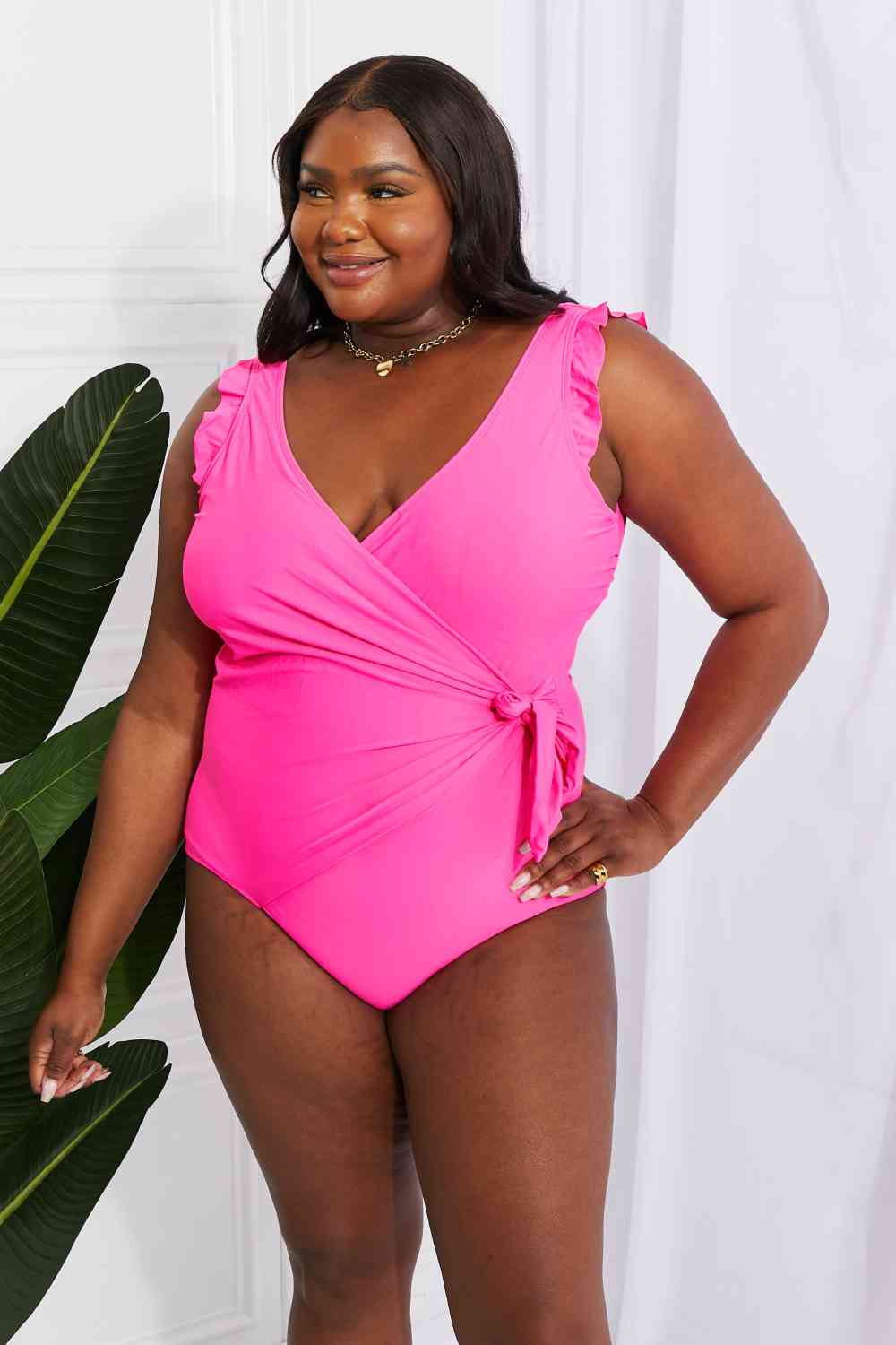 Float On Pink Faux Wrap One-Piece