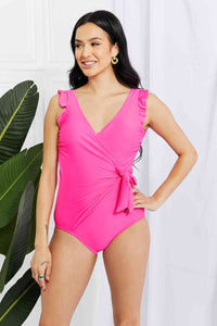 Float On Pink Faux Wrap One-Piece