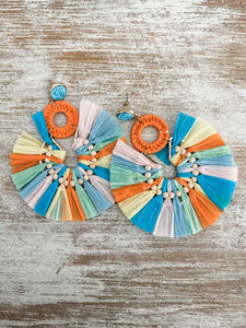 Raffia Rainbow Fan Earrings